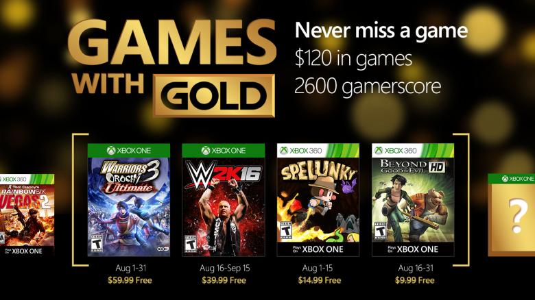 WWE 2K16, Warriors Orochi 3 y más, gratis en agosto para los usuarios Gold de Xbox